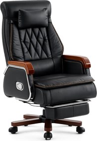 EXECUTIVE PRIME 8206B – Scaun directorial din piele naturala si lemn , Masaj in 9 puncte si Incalzire, rezistent 150 kg, Negru