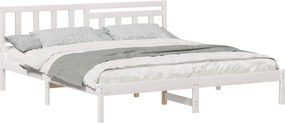 vidaXL Cadru de pat cu headboard Alb 200 x 200 cm Lemn de pin masiv