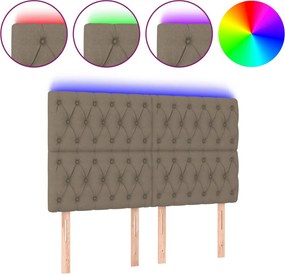 vidaXL Tăblie de pat cu LED, gri taupe, 144x7x118/128 cm, textil