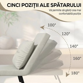 HOMCOM Canapele Extensibile Individuală Alb Crem 63x73x81 cm cu Pernă Extensibilă pe 5 Nivele | Aosom Romania