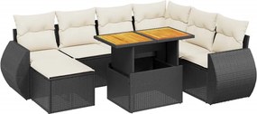 vidaXL Set mobilier de grădină cu perne, 8 piese, negru, poliratan