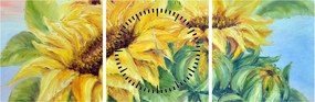 Tablou - Floarea soarelui înflorită (cu ceas) (90x30 cm)