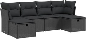 vidaXL Set mobilier de grădină cu perne, 6 piese, negru, poliratan