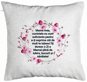 Perna Decorativa, Model cu Model pentru Mama cu text 40x40 cm, Alb Murdar, Husa Detasabila, Burduf