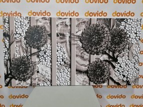 Tablou flori abstracte pe fundal din marmură alb-negru