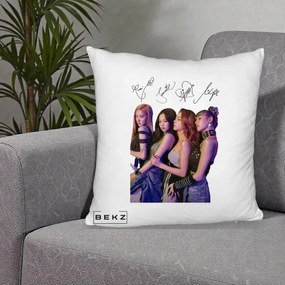 Perna Personalizata K-pop BLACKPINK Fotografie Grup Autografe Deasupra, 40x40 cm, Alb Pufos, Husa Detasabila, Perna Inclusa, BEKZ®