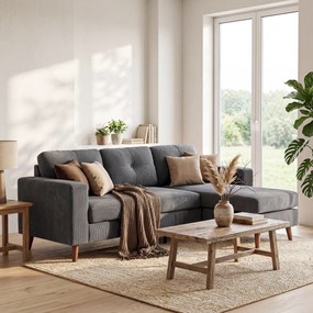 HOMCOM Colțar 192 cm în formă de L Canapea 3 locuri cu șezlong reversibil, aspect corduroy, pentru spații mici, Gri închis | Aosom Romania