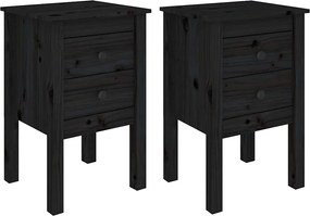 vidaXL Noptiere, 2 buc., negru, 40x35x61,5 cm, lemn masiv de pin