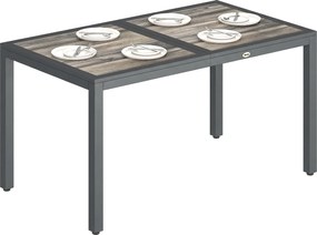 Outsunny Masă de grădină pentru 4–6 persoane, masă de exterior cu blat cu efect de lemn, 140 x 80 x 72 cm, gri închis | Aosom Romania