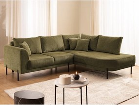 Colțar verde cu tapițerie din chenille (cu colț pe partea dreaptă/în formă de ”L”) Mauris – Ropez