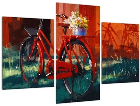 Tablou - Bicicleta roșie, pictură acrilică (90x60 cm)