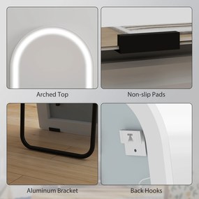 HOMCOM Oglindă de Podea Corp Întreg cu Lumină 150x50cm Arcuată fără Ramă 3 Temperaturi de Culoare Luminozitate Reglabilă Transparent | Aosom Romania