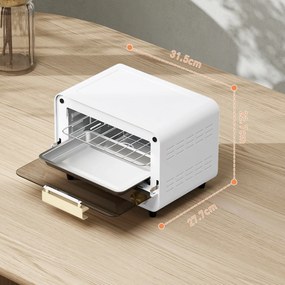 HOMCOM Cuptor Electric cu 2 Înălțimi cu Temporizator și Temperatură Reglabilă, 31,5x27,7x22,7 cm, Alb | Aosom Romania