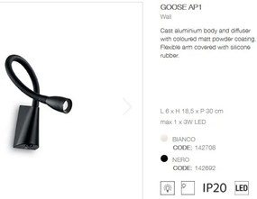 Aplica de perete cu brat flexibil LED GOOSE AP1 NERO 142692