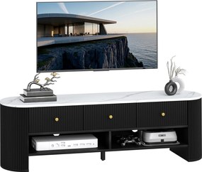 HOMCOM Corp TV 140 cm, pentru televizoare de 165 cm, efect marmură, 3 sertare cu fronturi canelate, 2 rafturi, negru | Aosom Romania
