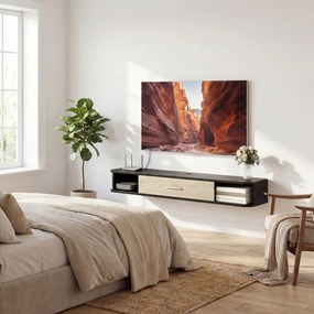 HOMCOM Mobilier TV Suspendat 120 cm, Mobilă TV pentru până la 127 cm, Ușă Rabatabilă, 2 Rafturi Deschise și Orificii pentru Cabluri, Negru | Aosom Romania