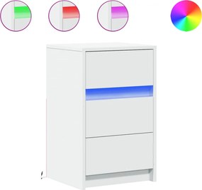 vidaXL Noptieră cu lumini LED, alb, lemn prelucrat