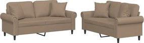 vidaXL Set de canapele cu perne, 2 piese, cappuccino, piele ecologică