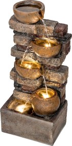 Outsunny Fântână de grădină cu iluminare LED pompă fântână decorativă în cascadă cu 5 niveluri flux reglabil maro rustic | Aosom Romania