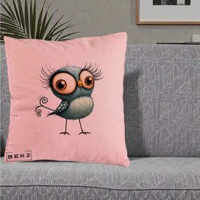 Perna Decorativa Pasare Teal cu Gene si Coada Spiralata, 40x40 cm, Roz, Husa Detasabila, Perna Inclusa, BEKZ®