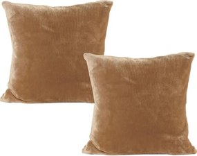 decoDoma Set de 2 fețe pernuțe din micropluș culoarea nucului 40 x 40 cm