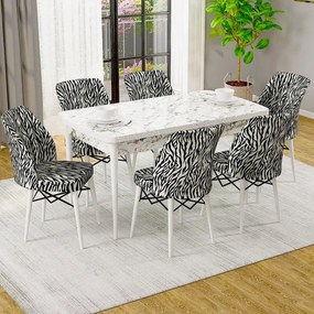 Set masa extensibila cu 6 scaune tapitate Homs ,masa m bej,zebra 250-30650,170 x 80 cm