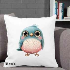 Perna Decorativa Pasare Teal-Roz cu Pete, 40x40 cm, Alba Mata, Husa Detasabila, Perna Inclusa, BEKZ®