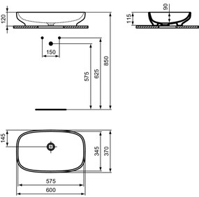 Lavoar pe blat alb 60 cm, dreptunghiular, cu preaplin, Ideal Standard i.Life B 600x370 mm