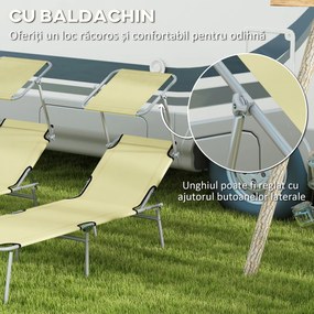 Outsunny Set de 2 Șezlonguri Pliabile cu Tetieră Reglabilă, Spătar Reglabil, Șezlonguri de Grădină din Material Oxford și Metal, pentru Plajă, Piscină, 187x58x36 cm, Bej | Aosom Romania