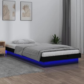 820006 vidaXL Cadru de pat cu LED Single, negru, 90x190 cm, lemn masiv