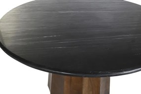 Masă dining rotundă din lemn de mango, negru, 4–5 locuri, cu blat din marmură și picior central, 76 x 120 cm, „Elwood”