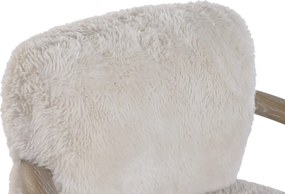Fotoliu pufos din blană artificială bej natural, structură din lemn de frasin, „Neve"