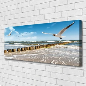 Tablou pe panza canvas Seagulls Sea Peisaj Gri Albastru Alb