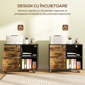 HOMCOM Dulap pentru Imprimantă cu 4 Roți, 3 Sertare, 2 Rafturi Deschise și Orificiu pentru Cablu, 80x40x65,5 cm, Negru | Aosom Romania