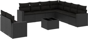 vidaXL Set canapele de grădină cu perne, 10 piese, negru, poliratan