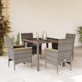 vidaXL Set mobilier de grădină cu perne 5 piese gri poliratan &amp; sticlă
