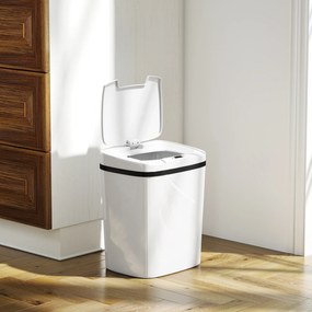 HOMCOM Coș de gunoi pentru bucătărie automat 15 L cu senzor infraroșu și mod manual inel de retenție anti-amprente alb | Aosom Romania