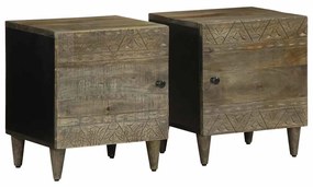 vidaXL Noptiere 2 buc Gri deschis 40x33x46 cm Lemn masiv de mango