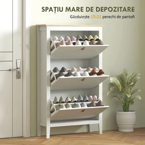 HOMCOM Pantofar Slim cu 3 sertare, pentru 21 perechi de încălțăminte, mărimea EU44 și rafturi reglabile, 80x24x131 cm, alb | Aosom Romania