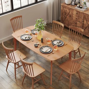 HOMCOM Masă de dining rectangulară pentru 6 persoane masă de bucătărie 150 cm din lemn masiv 150 x 80 x 76 cm lemn natural | Aosom Romania