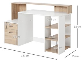 HomCom Homcom Masa de Birou Moderna pentru Computator cu Rafturi din Lemn MDF 140x55x92cm