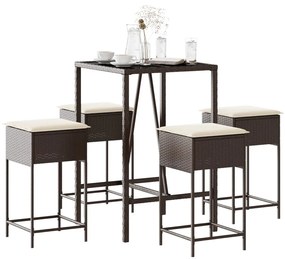 3261459 vidaXL Set mobilier bar de grădină cu perne, 5 piese, maro, poliratan