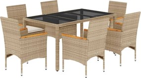 vidaXL Set mobilier de grădină cu perne 7 piese bej poliratan & sticlă
