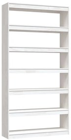 808229 vidaXL Bibliotecă/Separator cameră, alb, 100x30x200 cm, lemn masiv pin