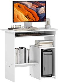 HOMCOM Birou de calculator, birou, placaj, metal, 80 x 45 x 75 cm, Alb | Aosom Romania