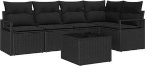 vidaXL Set de canapea cu pernă 6 pcs Negru poliratan