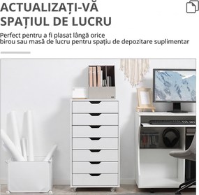 Vinsetto fișet de birou cu 7 sertare, roți cu frână, pentru documente Letter/A4/Legal, alb | Aosom Romania