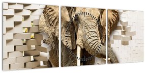 Tablou - Elefant spârgând peretele (cu ceas) (90x30 cm)
