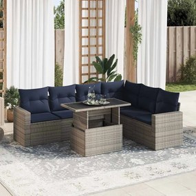 vidaXL Set canapele grădină perne 7 piese negru, poliratan/lemn acacia