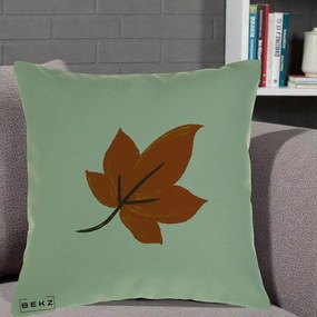 Perna Decorativa Frunza de Toamna Portocalie, 40x40 cm, Verde, Husa Detasabila, Perna Inclusa, BEKZ®